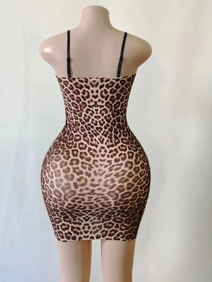 Spaghetti Strap Leopard Prints Hot Mini Dress