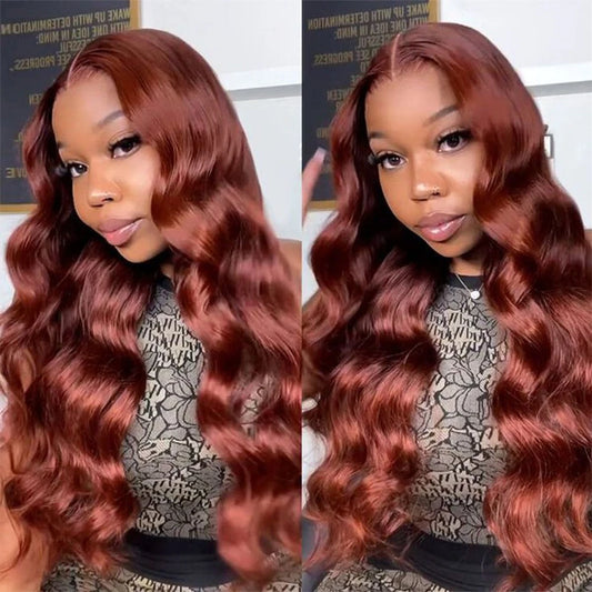 13x4 Reddish Brown Body Wave Lace Frontal Human Hair Wig