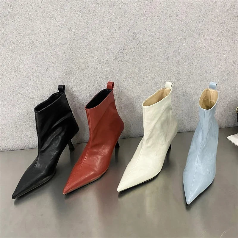 New Fashion Ankle Boots Women Pointed Toe Slim Short Ladies Booties