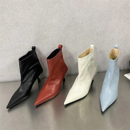 New Fashion Ankle Boots Women Pointed Toe Slim Short Ladies Booties