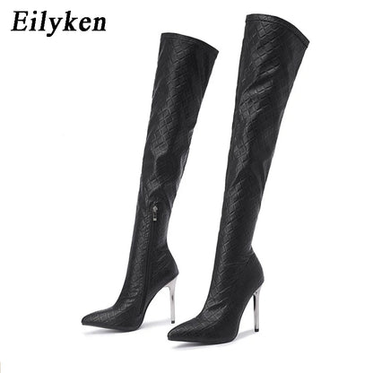 Sexy Over The Knee Boots Women Thin Heels Pointed Toe Zipper Thigh High Booties
