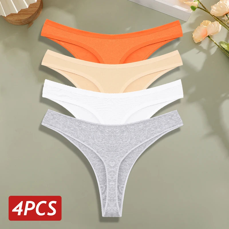 4PCS/Set Cotton Panties for Women Sexy Low Rise G-String Thongs Ultra-thi Seamless Panties Female No Trace Soft Basic Underwear