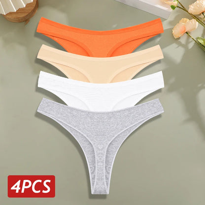 4PCS/Set Cotton Panties for Women Sexy Low Rise G-String Thongs Ultra-thi Seamless Panties Female No Trace Soft Basic Underwear