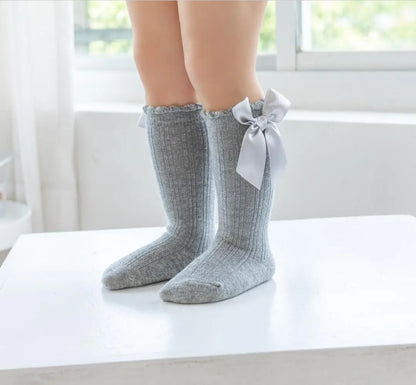 Girls Stockings Big Bow Baby Knee High Socks Kids Mesh Ballet Toddlers Lace Children Clothing Infant Anti-Slip Legging Bodysuits