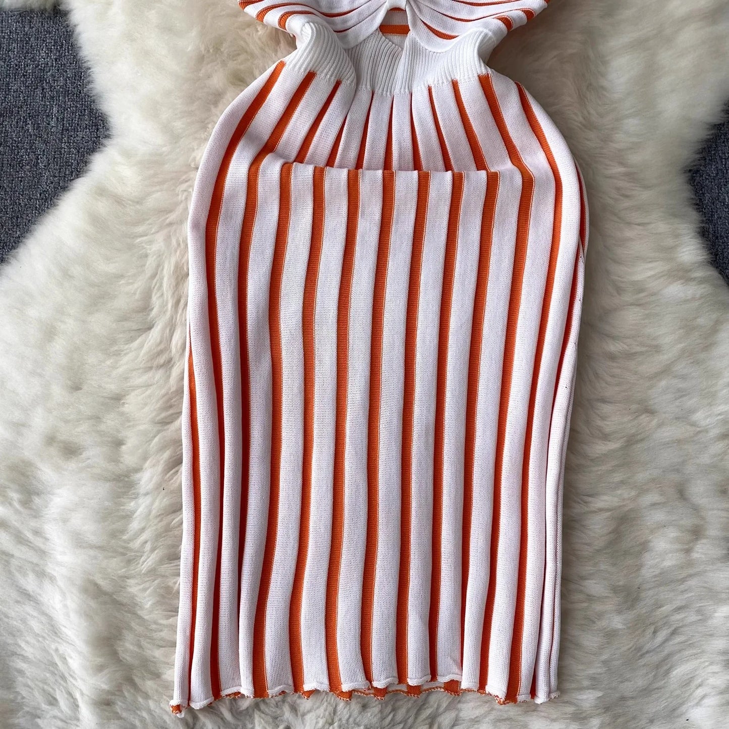 Sexy Colorful Knitted Bodycon Dress Lady Knot V-neck Slim Outfits Mini Vestidos