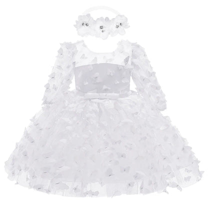 0-24M Baby girl dress full moon baptism dress mesh fluffy princess dress three-dimensional flower bow