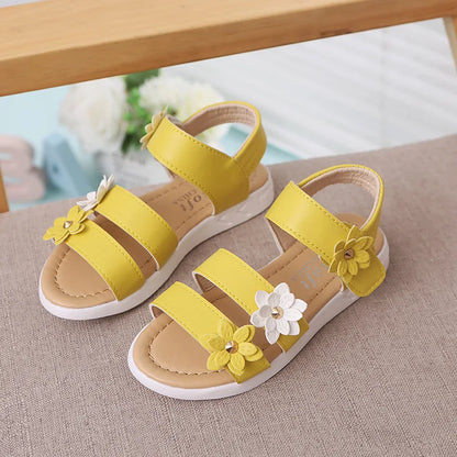 New Girls Sandals Kids Floral Sandals with 3 Flowers Princess Sweet