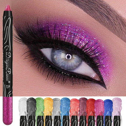 12 Colors Long-lasting Glitter Eyeshadow Pencil Pigment Blue Brown Black Eyeliner Pen Women Fashion Shimmer Eye Shadow Makeup