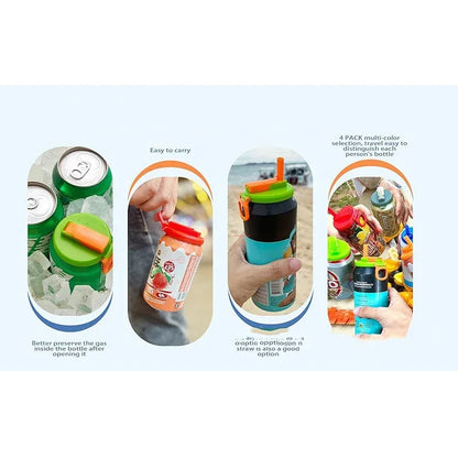 Soda Lid Covers With Straws 1/4pcs Beverage Can Protector Silicone Can Covers Beer Bottle Cap Tin Can Cup Soda Leak-Proof Caps