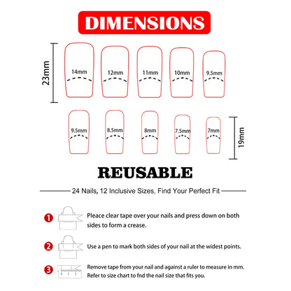 24Pcs Long Square Black French sparkling diamond star pendant Press on Nail