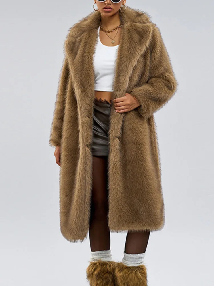 UCXQ Fashion Faux Fur Coat European Style Lapel All Match Covered Button Loose Casual Long Women's Coats New Winter 23C2945