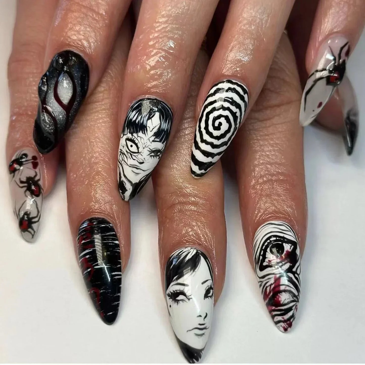 24pcs Artifical Bails With Glue Fake Nail Tips With Design Detachable Press On Nails Long Fake Nail Finished Nail Piece Sticker