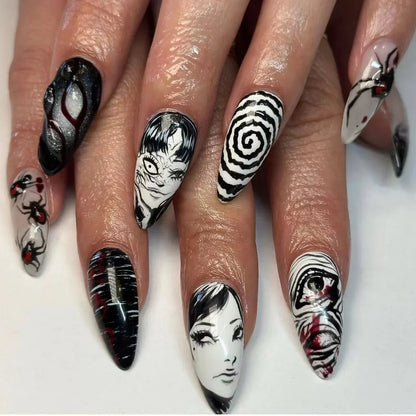 24pcs Artifical Bails With Glue Fake Nail Tips With Design Detachable Press On Nails Long Fake Nail Finished Nail Piece Sticker