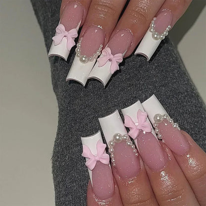 24Pcs Artifical False Nails with Glue Fake Nail Tips with Heart Designs Detachable Press on Nails XLong Finished False Nails tip