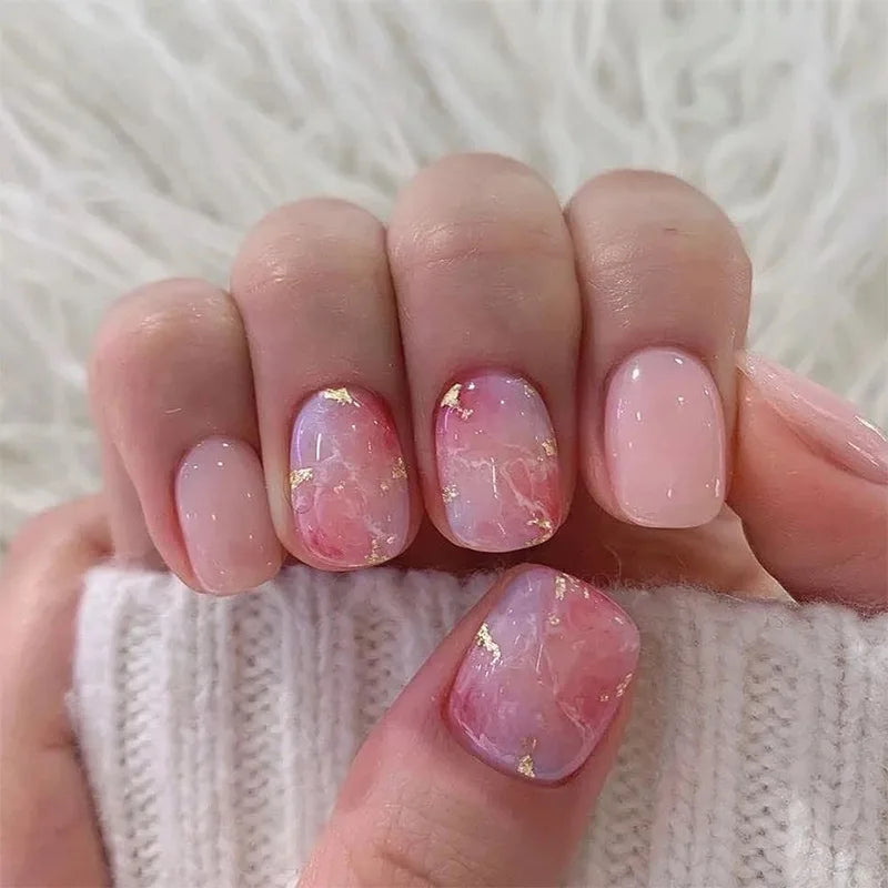 24pcs Short Square False Nails Glitter Flower Wave French Fake Nails Manicure Full Cover Detachable Nail Tips Press on Nails