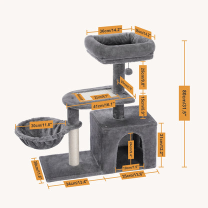 H80CM Small Cat Tree House Condo for Indoor Kitten Large Top Perch Natural Sisal Scratching Posts for Climbing Scratcher Board