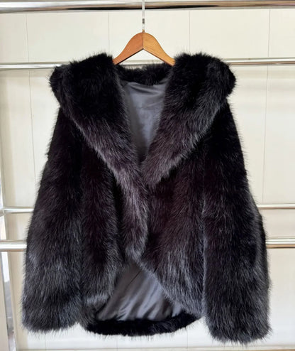 Fur Imitation Fox Hair Hooded Jacket Women's Korean Premium Furry Warm Jacket Women