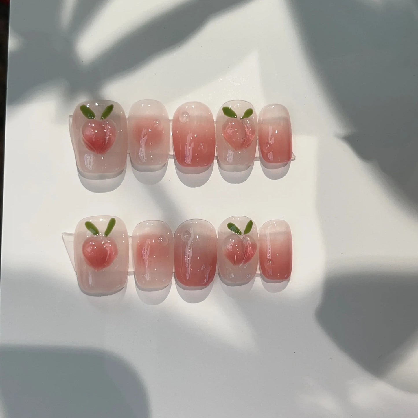10Pcs Short Round Handmade Press On Nails Full Cover Peach Pink