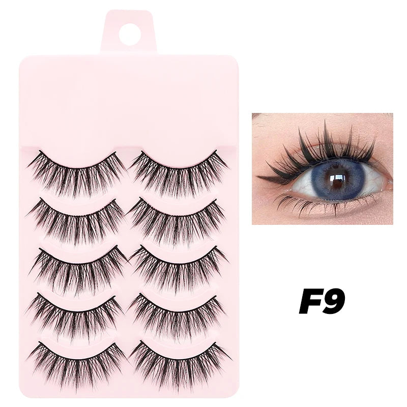 DINGSEN Fake Eyelash Anime Lashes 5 Pairs Little Devil Eyelashes Natural Daily Makeup Manga Eyelashes Clear Band Eyelashes