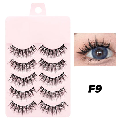 DINGSEN Fake Eyelash Anime Lashes 5 Pairs Little Devil Eyelashes Natural Daily Makeup Manga Eyelashes Clear Band Eyelashes