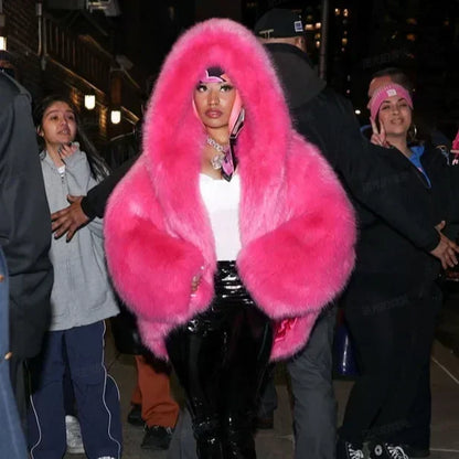 Fur Imitation Fox Hair Hooded Jacket Women's Korean Premium Furry Warm Jacket Women