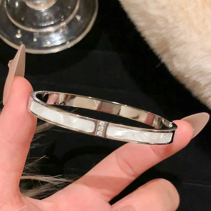 1pc Titanium Steel Silver Bracelet, Fashionable Classic Style, Stainless Steel Bracelet,Inlaid With Zircon,