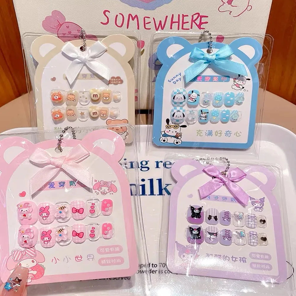 Kids Press On  Purple Square Short Children Cartoon Acrylic Nail  12pcs