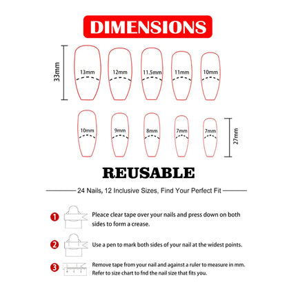 24Pcs/Long Ballet French Heart Glitter Stone Decoration Nail Press on Nail