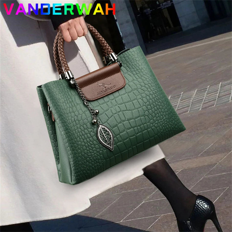 Brand Leather 3 Layers Alligator Crossbody Bag for Women
