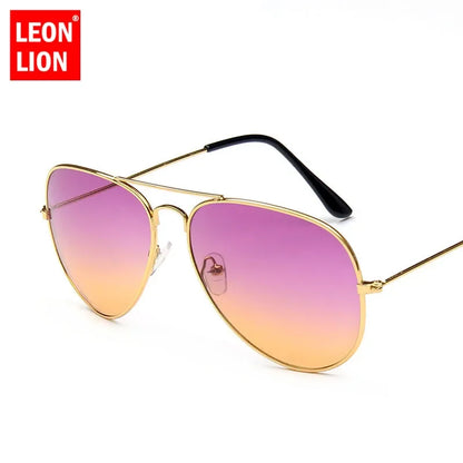 LeonLion Double Colors Gradient Sunglasses Women Alloy Mirror Glasses Lady Retro Metal Glasses Lunette De Soleil Femme