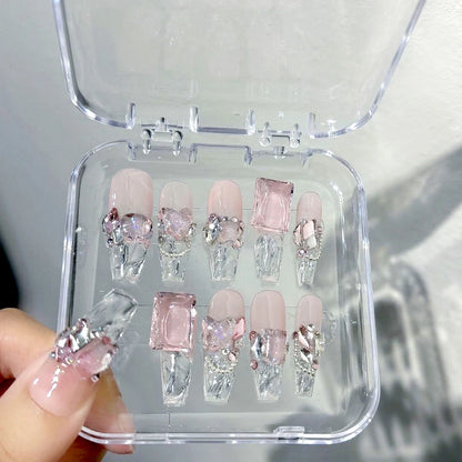 10Pcs Handmade transparent  Press on Nails 3D Diamonds Ice Cube