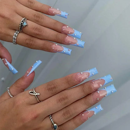24Pcs Artifical False Nails with Glue Fake Nail Tips with Heart Designs Detachable Press on Nails XLong Finished False Nails tip