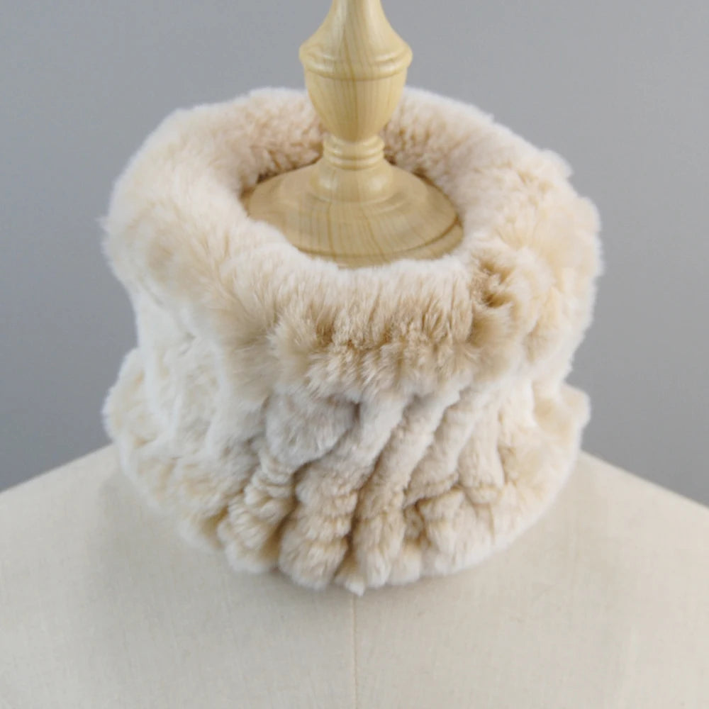 Good Elastic Rex Rabbit Fur Ring Scarves Winter Warm Women Genuine Rex Rabbit Fur Scarf Knitted Real Natural Fur Wraps Headbands