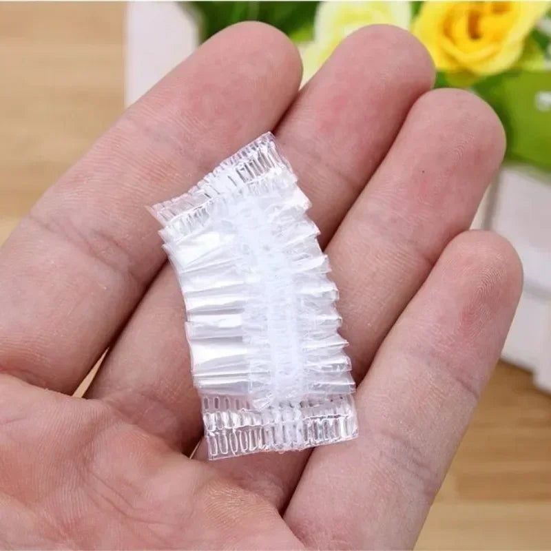 100PCS Disposable Hair Earmuff Dye Transparent Elastic Shower Hair Dye Protection Tool Shield Waterproof Earpack Plastic Wrap
