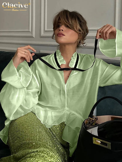 2025 Fashion Ruffle Collar Long Sleeve Blouses