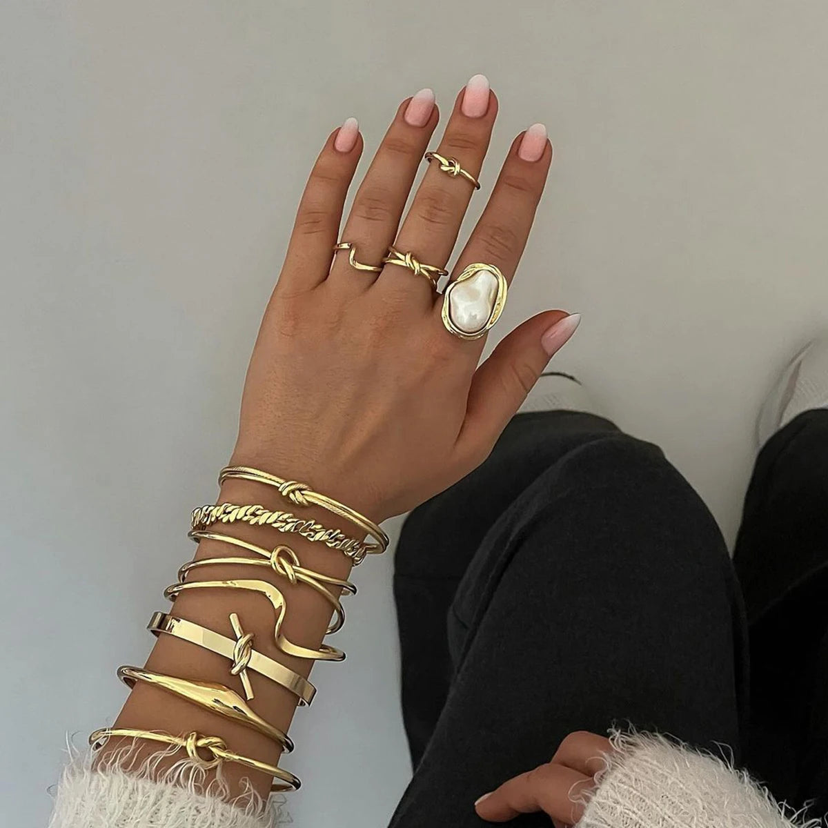 Imitation Pearl Stainless Steel Gold Color Ring for Women Engagement Party