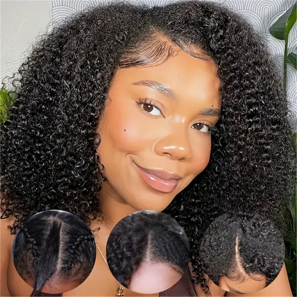 V Part Kinky Curly Wigs Human Hair No Leave Out Upgraded U Part