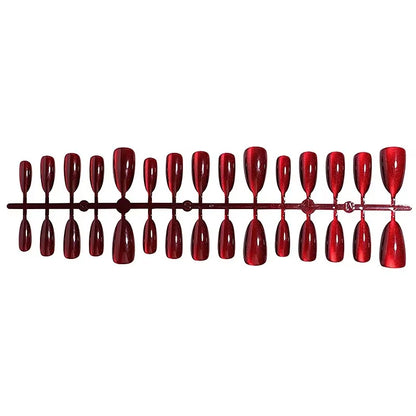 24 Pcs Medium Nails with Design Almond Red Cat Eye Stick-on