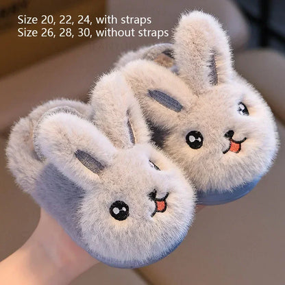 New Winter Rabbit Girls Cotton Slippers Cute Cartoon Anti Slip Soft Bottom Boys Plush Slippers Fashionable Warm Baby Strap Boots