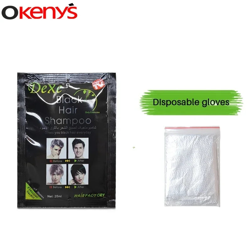 10pcs/lot Dexe Black Hair Dye Shampoo Only 5 Minutes Grey Hair Removal Dye Coloring Cream Building Fibers Hair Care
