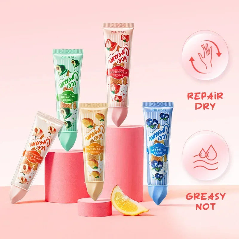5pcs/set SADOER Fruit Ice Cream Hand Cream Moisturizing Nourishing Brightening Hydrating Hand Creams