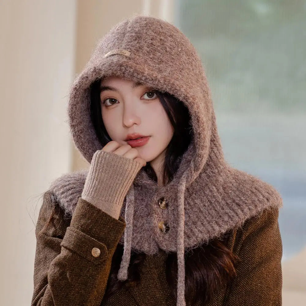 H Solid Color Hood Beanies Cycling Thickened Warm Ear Protection Straps Hat Neck Collar Scarf Cap Men Women Balaclava Caps New