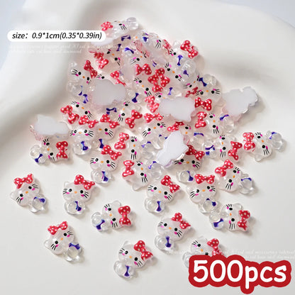 500pcs Cute Sanrio Nail Art Charms 3D Pink Bow Hello Kitty Cinnamoroll Nail Decoration