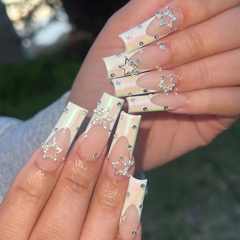 24pcs Artifical Bails With Glue Fake Nail Tips With Design Detachable Press On Nails Long Fake Nail Finished Nail Piece Sticker