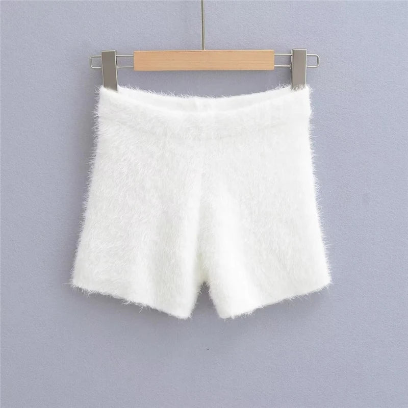 Spring Autumn Sexy Women High Waist Hip Lift Shorts Furry Mohair Knitting Tight Shorts Female