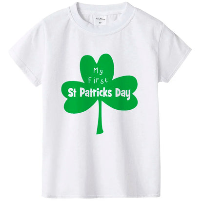 Happy St Patricks Day Kids Party Tshirt Luckiest Boys Girls Kids White T-shirt First St Patricks Outfit Clothes Fashion Tops Tee