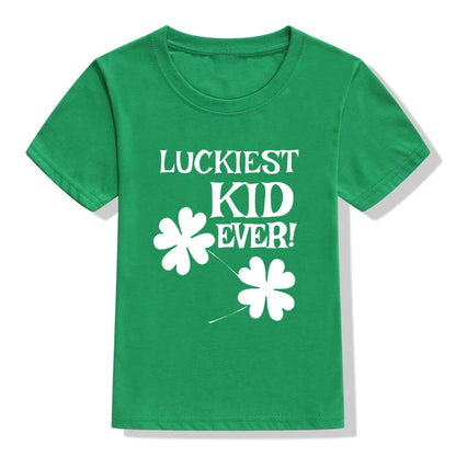 Happy St Patricks Day Kids Party Tshirt Luckiest Boys Girls Kids White T-shirt First St Patricks Outfit Clothes Fashion Tops Tee