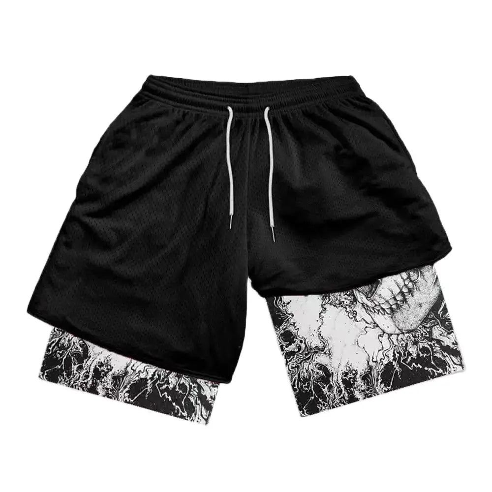 Men Shorts Streetwear Anime Double Layered Oversize Breathable Gym Short
