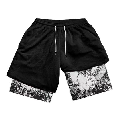 Men Shorts Streetwear Anime Double Layered Oversize Breathable Gym Short