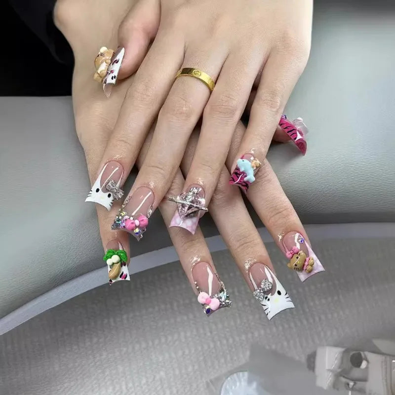 10pcs 3D Hello Kitty Charm Decor Fake Nails Mid-length Duck s